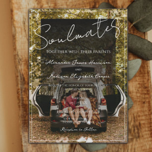 Soulmates Photo Wedding Invitation   Black Overlay