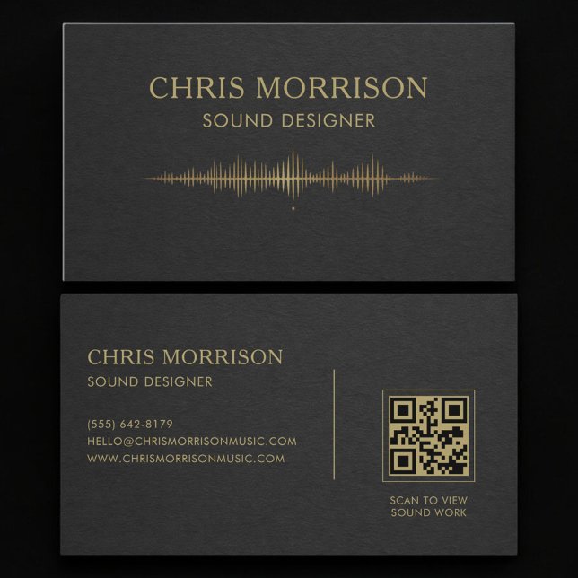 Sound Designer Black Gold QR Code Business Card (Creator Uploaded)