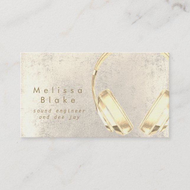 sound engineer dee jay faux gold headphones business card (Front)