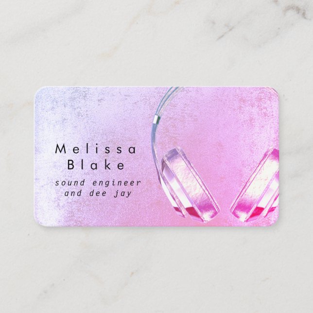 sound engineer dee jay purple headphones business card (Front)