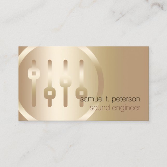 Sound Engineer Elegant Gold Volume Sliders Icon Business Card (Front)