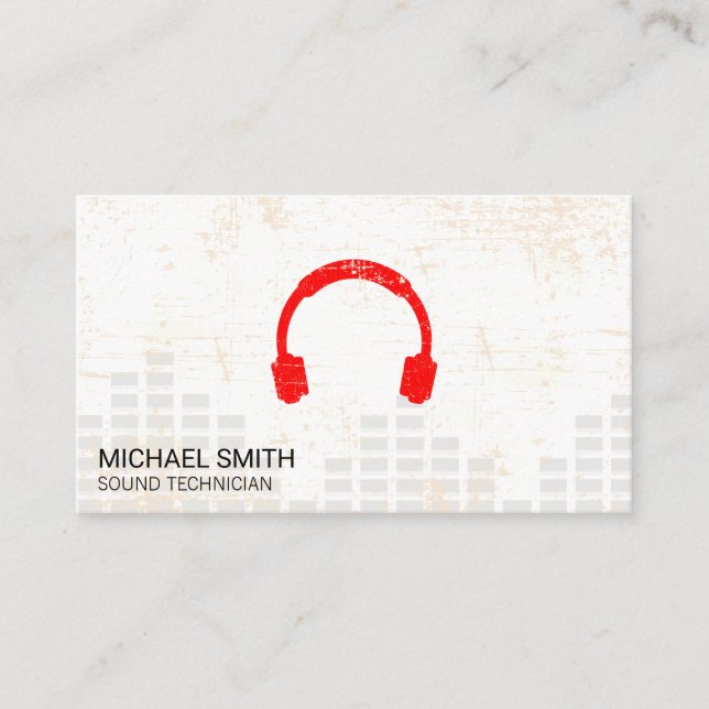Sound Engineer Headphones Mixer Levels Grunge Business Card (Front)