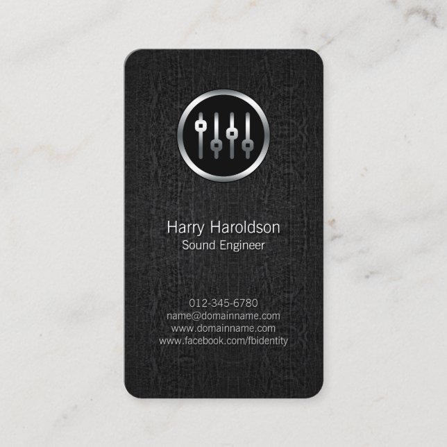 Sound Engineer Volume Sliders Black Business Card (Front)