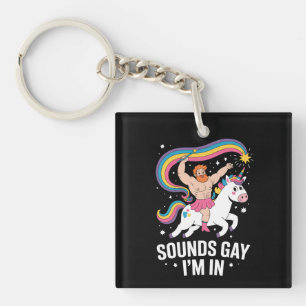 Sound Gay I'm In Man Wearing Skirt Unicorn LGBTQ Key Ring