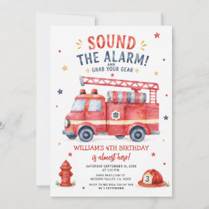 Sound the alarm and Grab your gear Fire Birthday Invitation