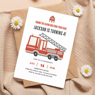 Sound the Alarm Fire Engine Fourth Birthday Invitation