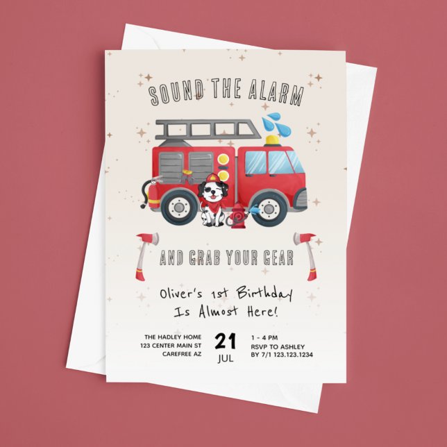 Sound the Alarm Fire Truck 1st Birthday Invitation (Creator Uploaded)