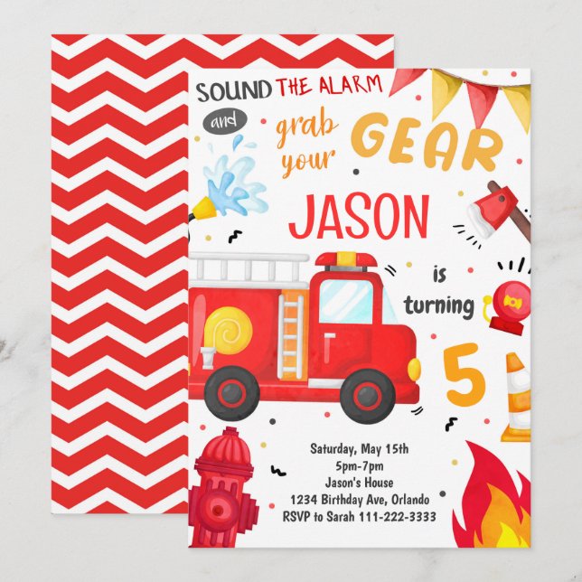 Sound the Alarm Fire Truck Birthday Invitation (Front/Back)