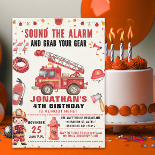 Sound the Alarm! Firefighter Birthday for Boys Invitation