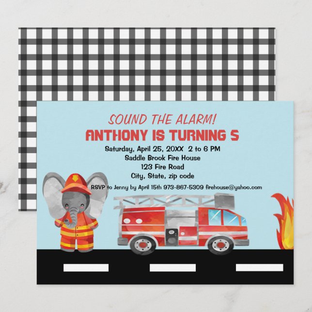 Sound The Alarm! Firefighter Birthday Invitation (Front/Back)