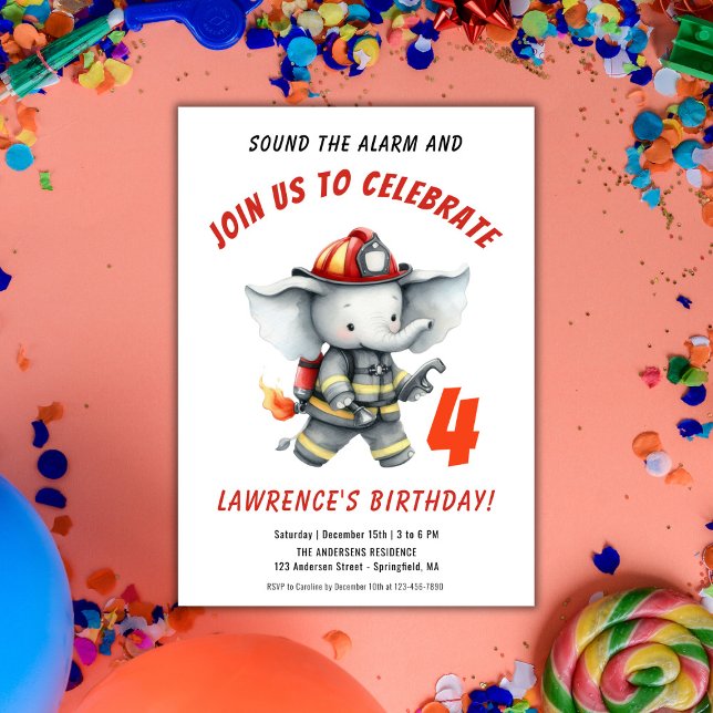 Sound the Alarm Firefighter Red Birthday Party Invitation (Sound the Alarm Firefighter Red Birthday Party Invitation)