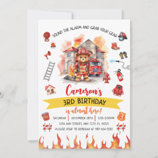 Sound the Alarm Firetruck Birthday Invitation