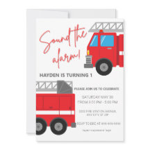 Sound the Alarm Firetruck Birthday Invitation