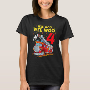 Sound The Alarm I'm 4 Birthday Boy Fire Truck Fire T-Shirt