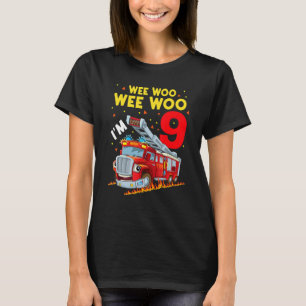 Sound The Alarm I'm 9 Birthday Boy Fire Truck Fire T-Shirt