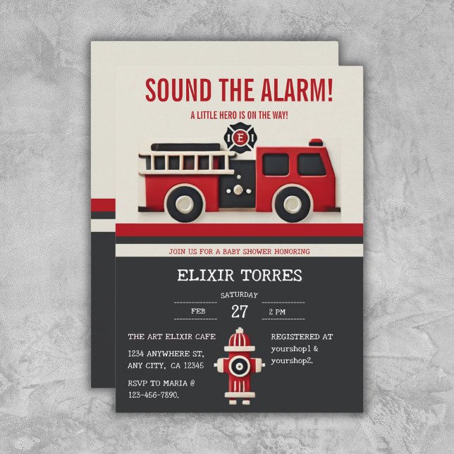 Sound the Alarm Minimalist Firefighter Baby Shower Invitation (Creator Uploaded)