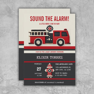Sound the Alarm Minimalist Firefighter Baby Shower Invitation