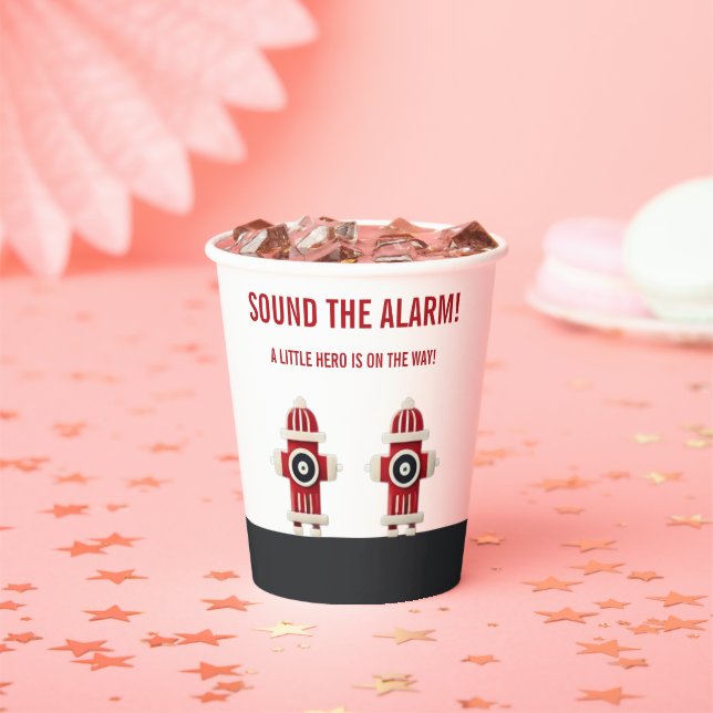 Sound the Alarm Minimalist Firefighter Baby Shower Paper Cups (Insitu)