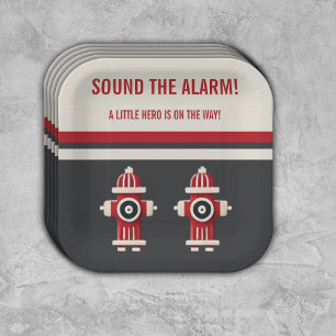 Sound the Alarm Minimalist Firefighter Baby Shower Paper Plate