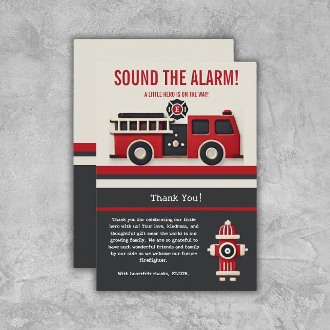 Sound the Alarm Minimalist Firefighter Baby Shower Thank You Card (Creator Uploaded)