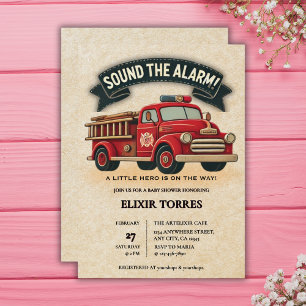 Sound the Alarm! Vintage Firetruck Baby Shower Invitation