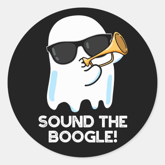 Sound The Boogle Funny Ghost Bugle Pun Dark BG Classic Round Sticker (Front)