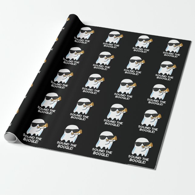 Sound The Boogle Funny Ghost Bugle Pun Dark BG Wrapping Paper (Unrolled)