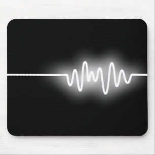 Sound Wave - White on Black Mouse Mat