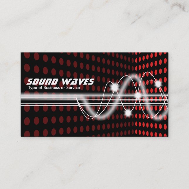 Sound Waves - Spot Corner - Red Business Card (Front)