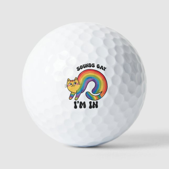 Sounds Gay, I’m In – Rainbow Cat LGBTQ Pride Golf Balls (Front)