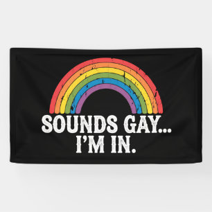 Sounds Gay I'm In Rainbow LGBTQ Vintage Retro Banner