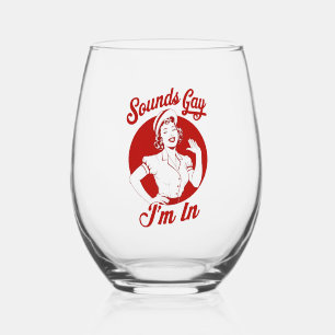 Sounds Gay I'm In Vintage Lesbian Cowgirl Howdy  Stemless Wine Glass