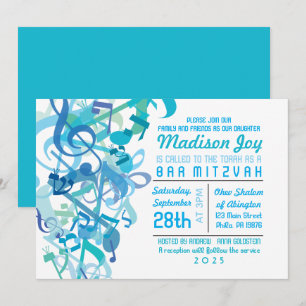 SOUNDS OF THE TORAH Aqua Bat Mitzvah Invitation