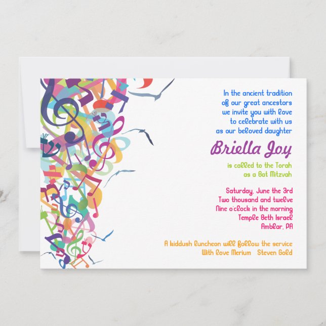 SOUNDS OF THE TORAH Bat Bar Mitzvah Invitation (Front)