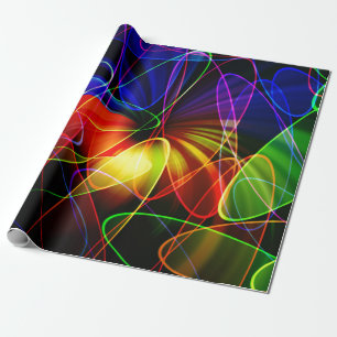 Soundwaves Neon Fractal Wrapping Paper