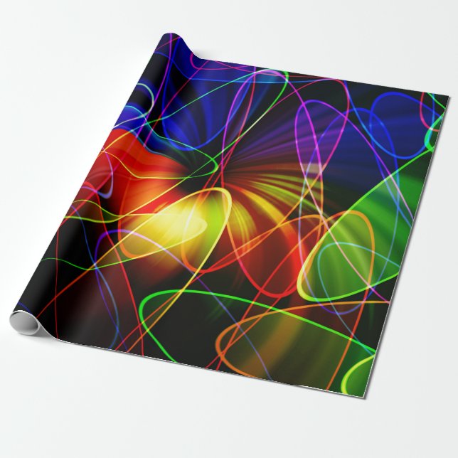 Soundwaves Neon Fractal Wrapping Paper (Unrolled)