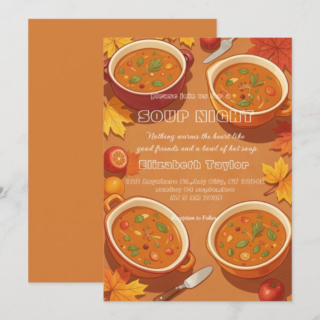 Soup Night Dinner Party Invitations (Front/Back)