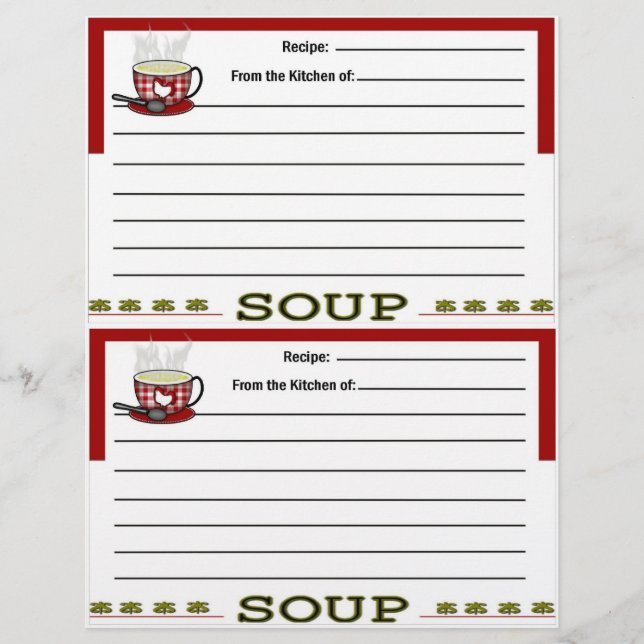Soup Recipe Pages for Recipe Binder (Front)