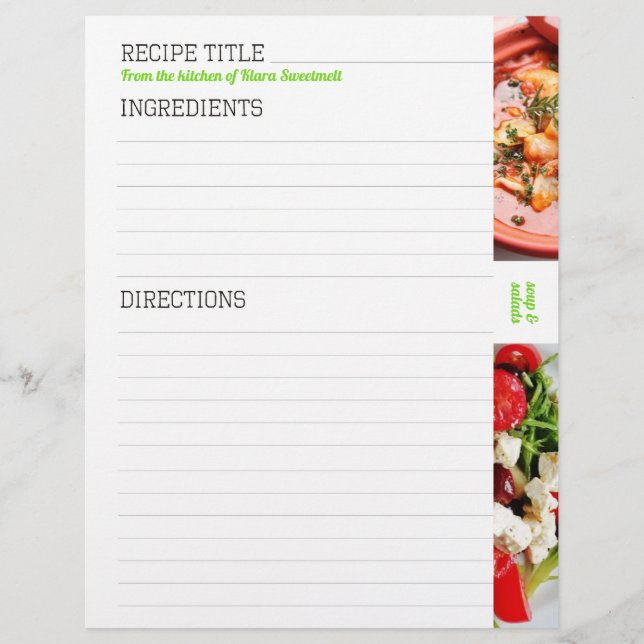 Soup salad personalised handwritten recipe paper (Front)