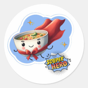 Souper Hero, Super Hero Soup Pun Classic Round Sticker