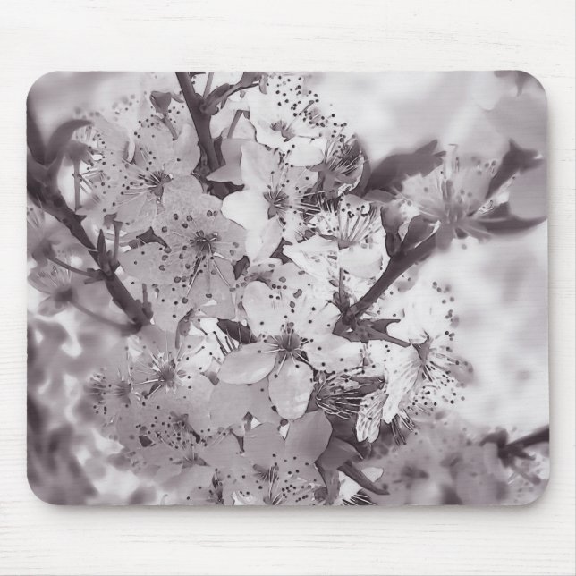 Sour Cherry Tree Black And White Mouse Mat (Front)