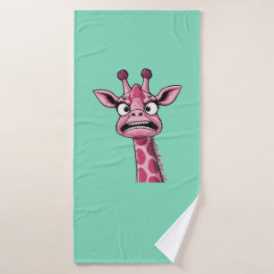 Sour Face Pink Giraffe Bath Towel