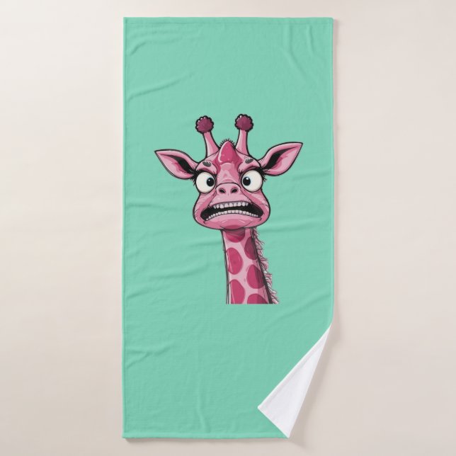 Sour Face Pink Giraffe Bath Towel (Bath Towel)