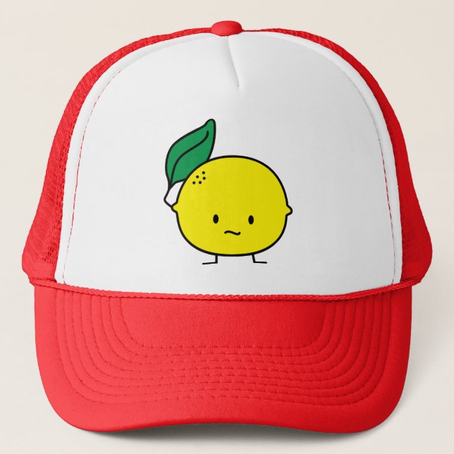 Sour yellow lemon leaf citrus fruit lemony trucker hat (Front)