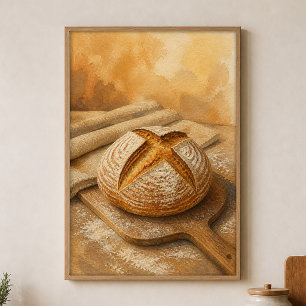 Sourdough Boule on a Peel Watercolour Poster