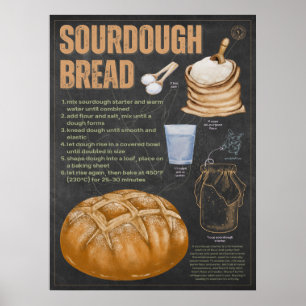 Sourdough Bread Recipe Chalkboard Kitchen Art Poster