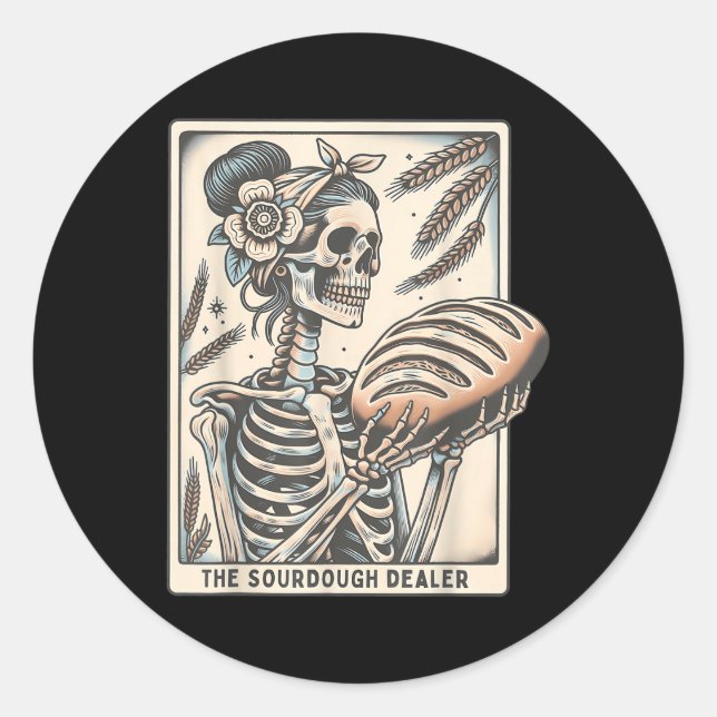 Sourdough Bread Tarot Card Skeleton Homemaker Baki Classic Round Sticker (Front)