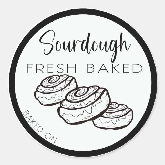 Sourdough cinnamon bun labels, cinnamon rolls classic round sticker (Front)