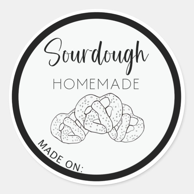 Sourdough pretzel labels, homemade sourdough bread classic round sticker (Front)