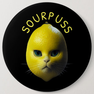 Sourpuss Funny Lemon Cat Lover Humour 6 Cm Round Badge